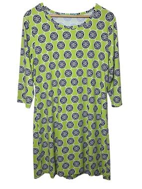 Anthony's Resort Wear Shift Dress Large Green Blue Geometric Stretch UPF Luxury